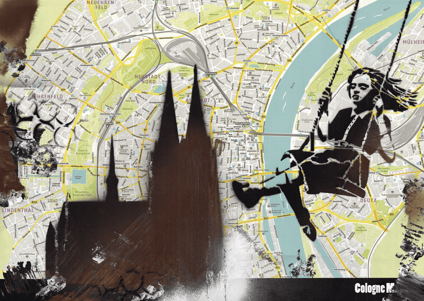 Art City Map "Girl visit Cologne" - GEA.24.28 UNIKAT DINA2